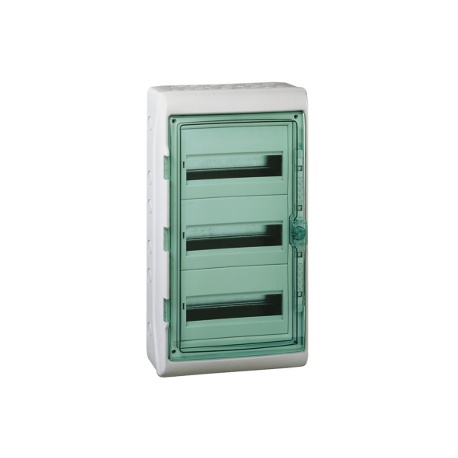 3x18 modulov, IP65, nástenná rozvodnica, priehladné zelené dvere