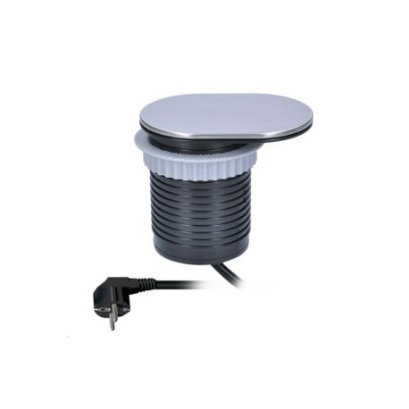 Vstavaná zásuvka + 1x USB s posuvným viečkom, oválny kryt z brúseného hliníka DOPREDAJ !!!