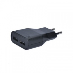 USB nabíjací adaptér, 2x USB, 3100mA max., AC 230V, čierny