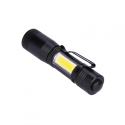 LED kovové svietidlo 3W + COB, 150 + 60lm, AA, čierna