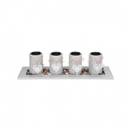 Svietnik MagicHome, HOME, 39x12,5x10 cm, sivý, na podnose, na čajové sviečky